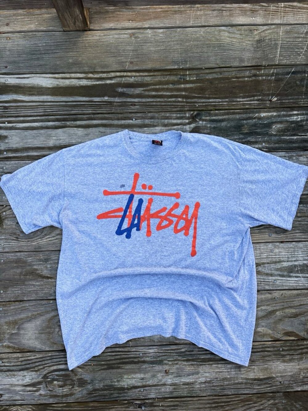 Vintage 2000s Stussy Los Angeles LA Logo Graphic T Shirt Gray XL